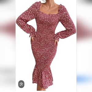 New Pretty Garden Red Floral Stretchy Dress M